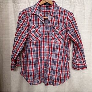 Chaps Red, White & Blue Plaid Button-Down Shirt